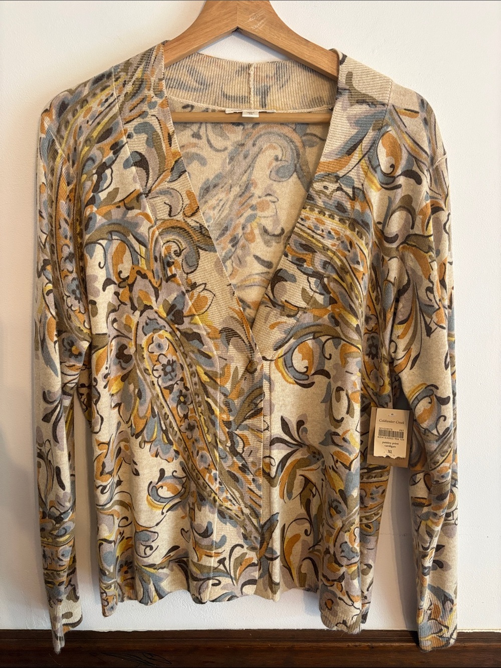 Coldwater Creek Beige Paisley Printed Cardigan Great for Fall Womens